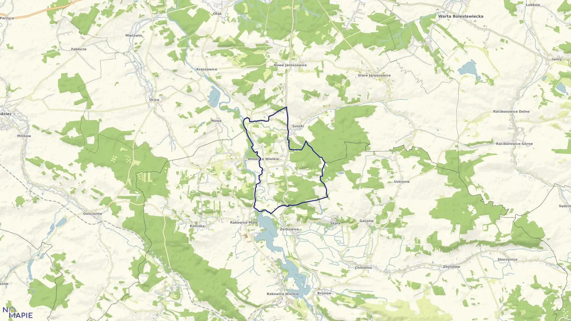 Mapa obrębu Włodzice Wielkie w gminie Lwówek Śląski