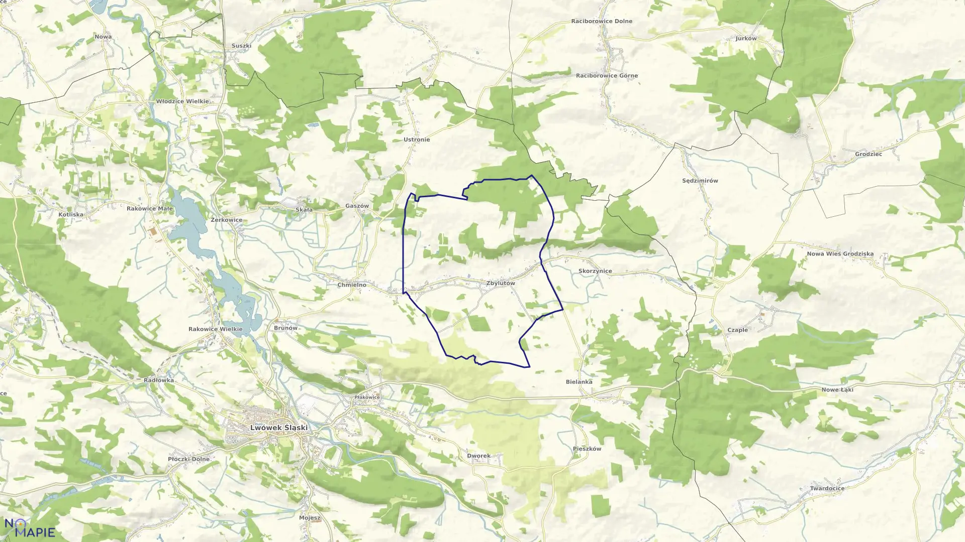 Mapa obrębu Zbylutów w gminie Lwówek Śląski